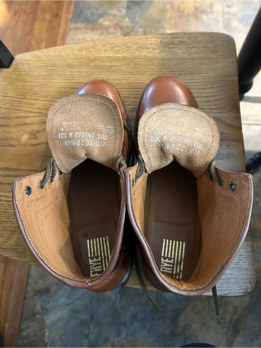 Frye Brown (Cognac) Leather Brogue Cap-Toe Lace Boots 10.5 Men’s Made in USA